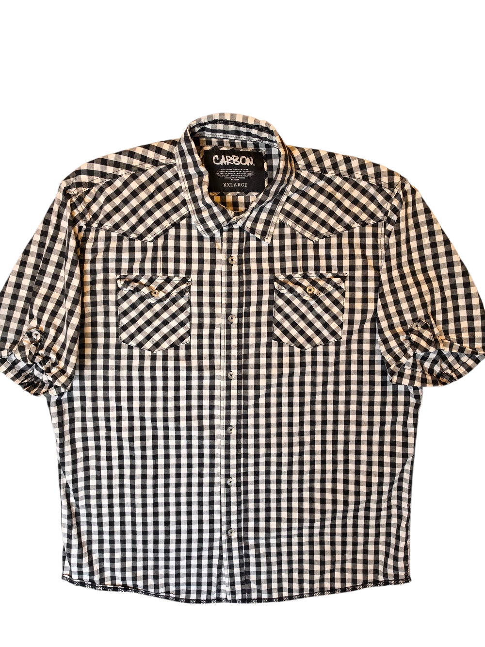 Carbon Mens Button Up Shirt XXL Black White Gingham Grunge Streetwear Preppy